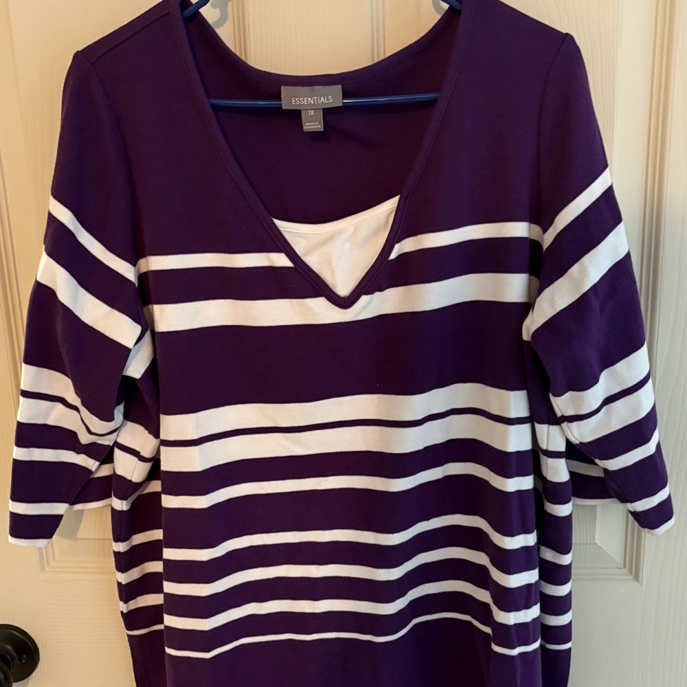 Essentials Women's Top in Purple and White Stripes